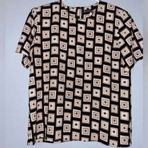 🥥Notations Geometric Patterned Black and Cream Women's Top